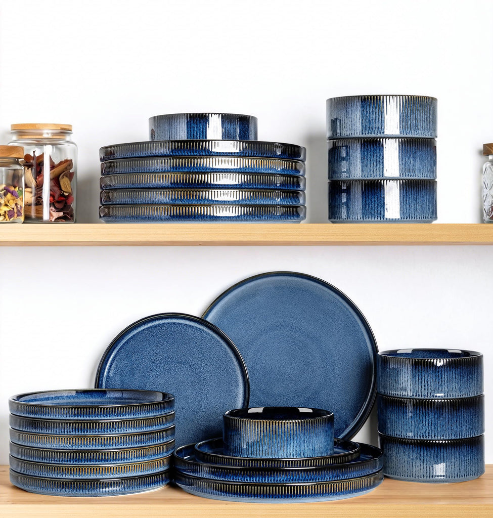 Ceramic Dinnerware Set for 8, 24-Piece Plates and Bowls Set