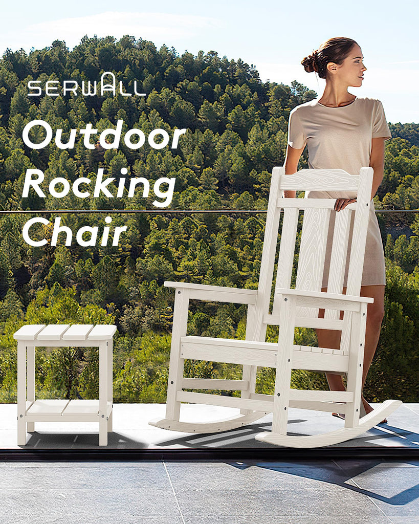 HDPE Oversized Outdoor Rocking Chairs Set of 2, Patio Rocker, White
