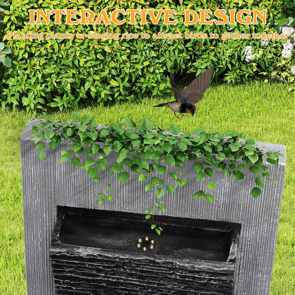 49.6" H Modern Curved Faux Slate Waterfall Fountain, Outdoor Freestanding Fountains with LED Lights and Pump