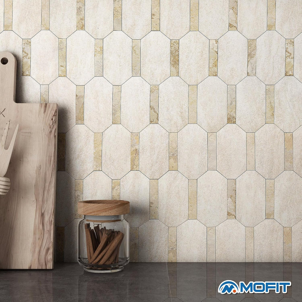 Octagon Peel and Stick Mosaic Tile Backsplash Beige 10pcs