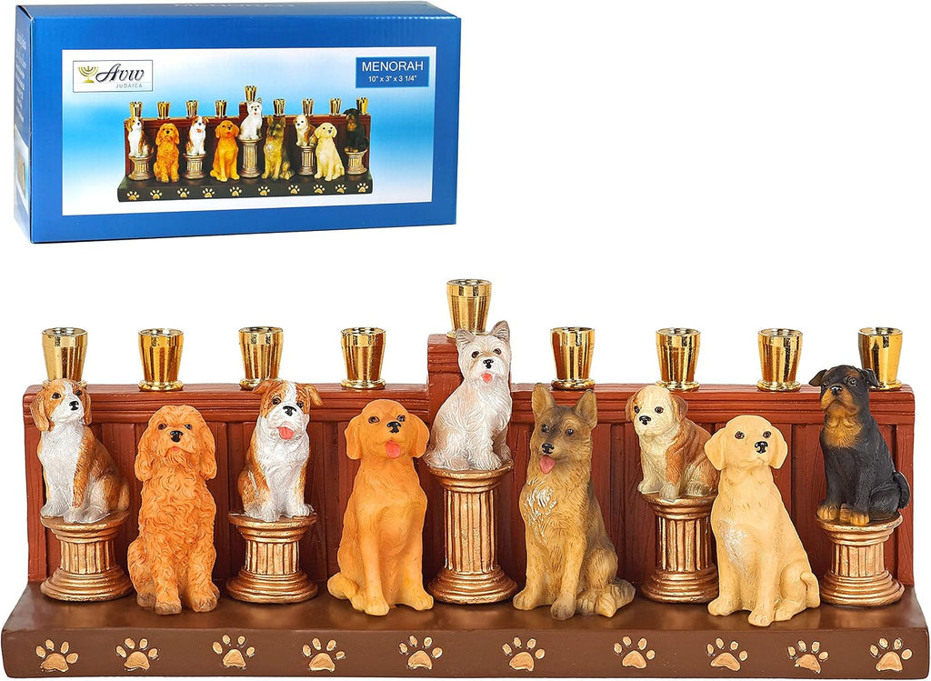 Hanukka Dogs & Puppies Themed Quality Earthenware Candle Holder Menorahs for Kids Adults Functional Collectible 3D