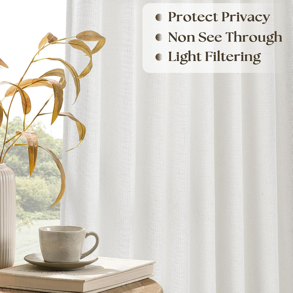 Ivory White Pinch Pleated Linen Curtains 1 Panel for Living Room Bedroom Memory Training Shaped Semi Sheer Pleat
