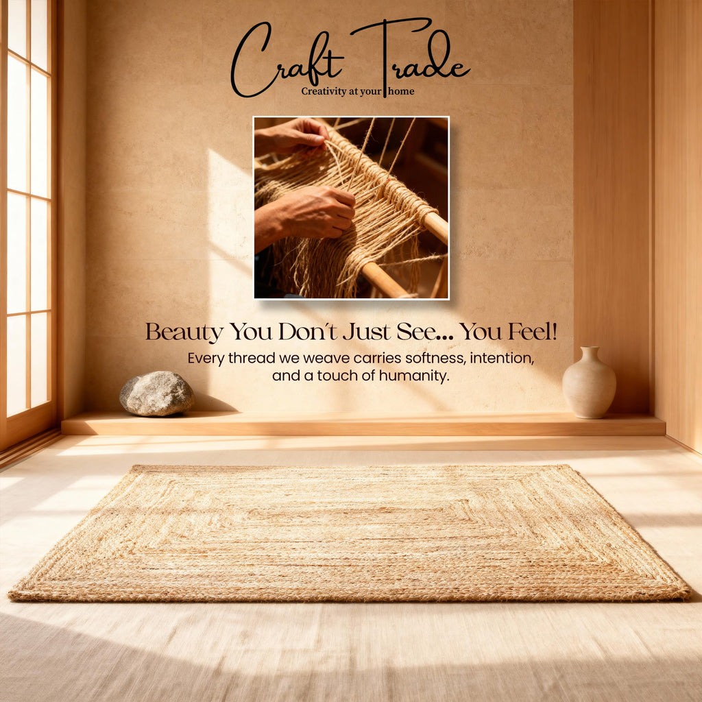 Rectangle Braided Jute Area Rug, Natural Fiber