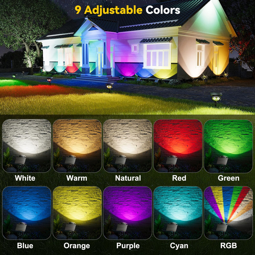 Solar Spot Lights Outdoor Waterproof IP68,RGB Spotlights with Remote,6-Pack