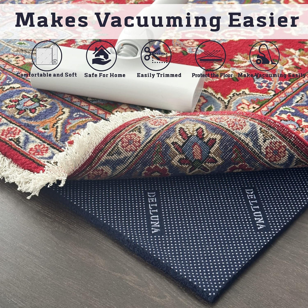 Non-Slip Area Rug Pad 1/4" Thick Double Side Rubber + Felt, 5'x7' Premium Deluxe Cushioned- Safe for All Floors, Adds - Set of 35
