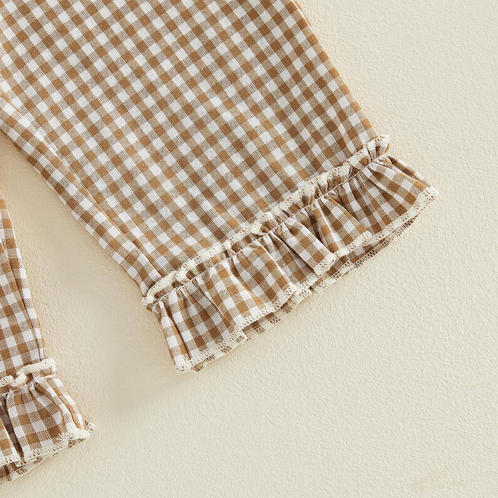 Toddler baby girl fall clothes kids long sleeve shirt pants plaid gingham clothing set girls 2 piece outfits