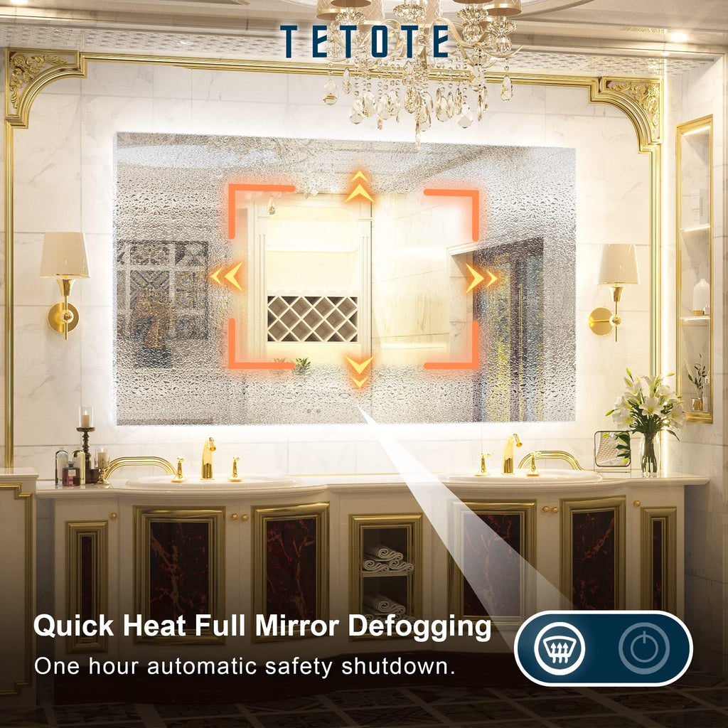 60 x 36 Inch LED Backlit Bathroom Vanity Mirror with Light, Anti-Fog, Dimmable, CRI90+, Touch Button, Water