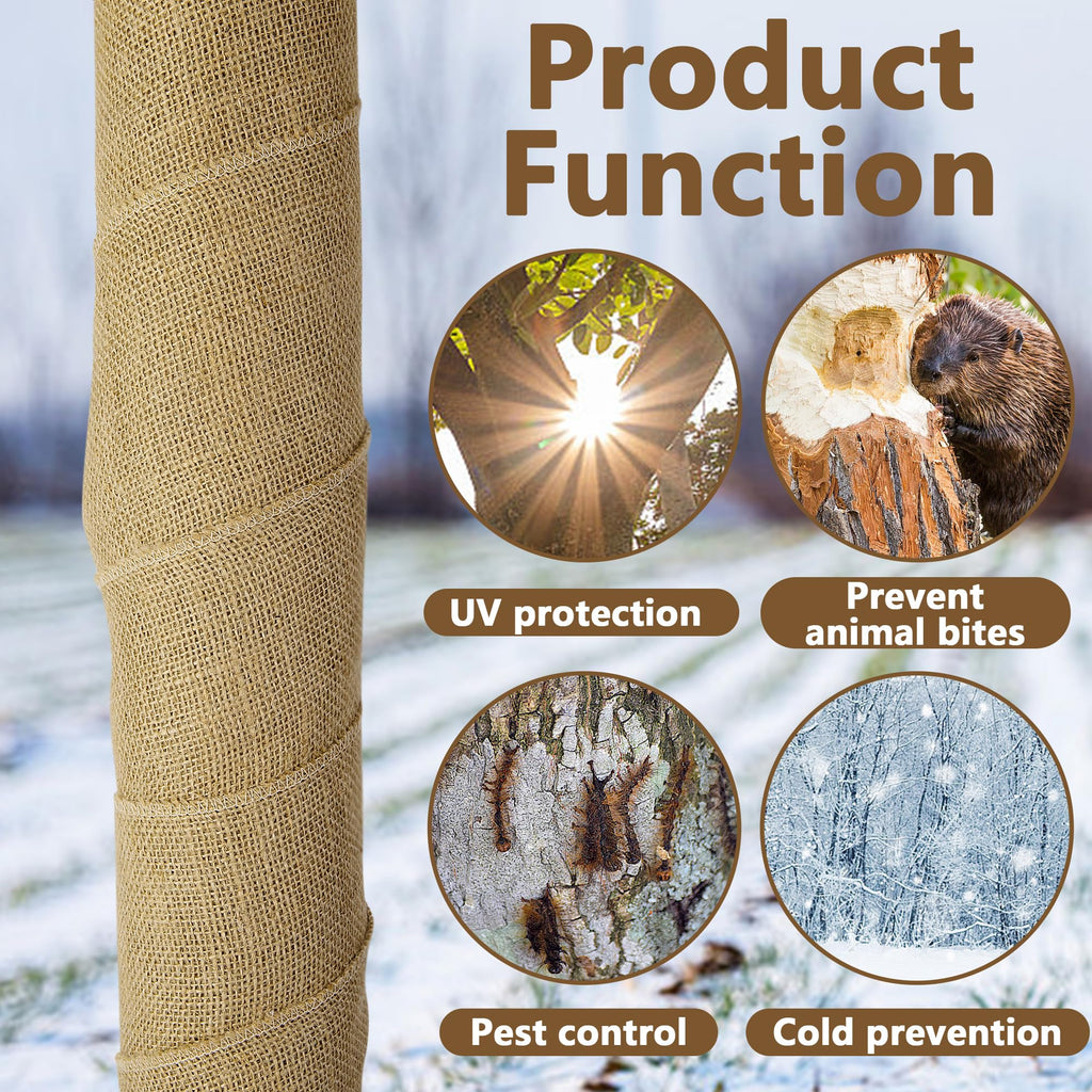 4 Roll 10''x10ft Natural Burlap Tree Wrap Rolls, Fabric Tree Trunk Protector