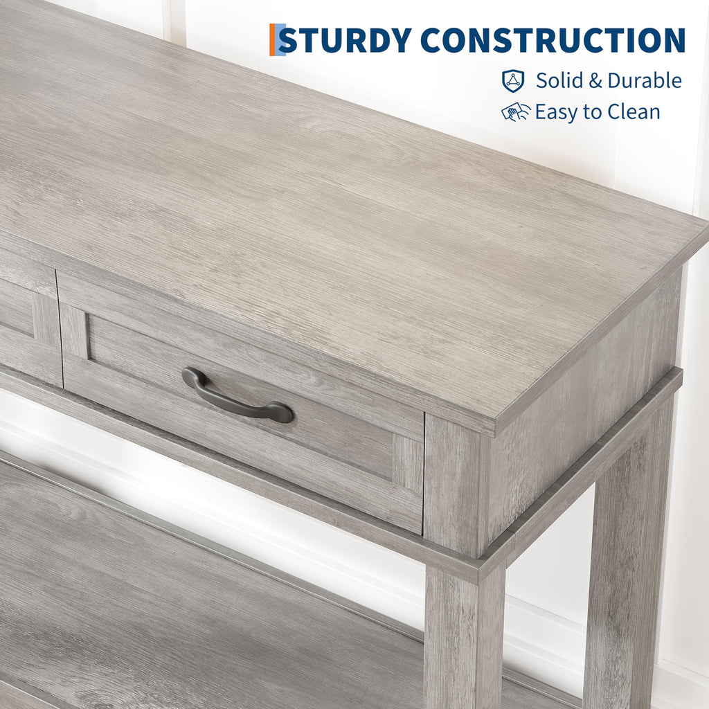3 Drawers Entryway Table, Farmhouse Wooden Console Table, Grey