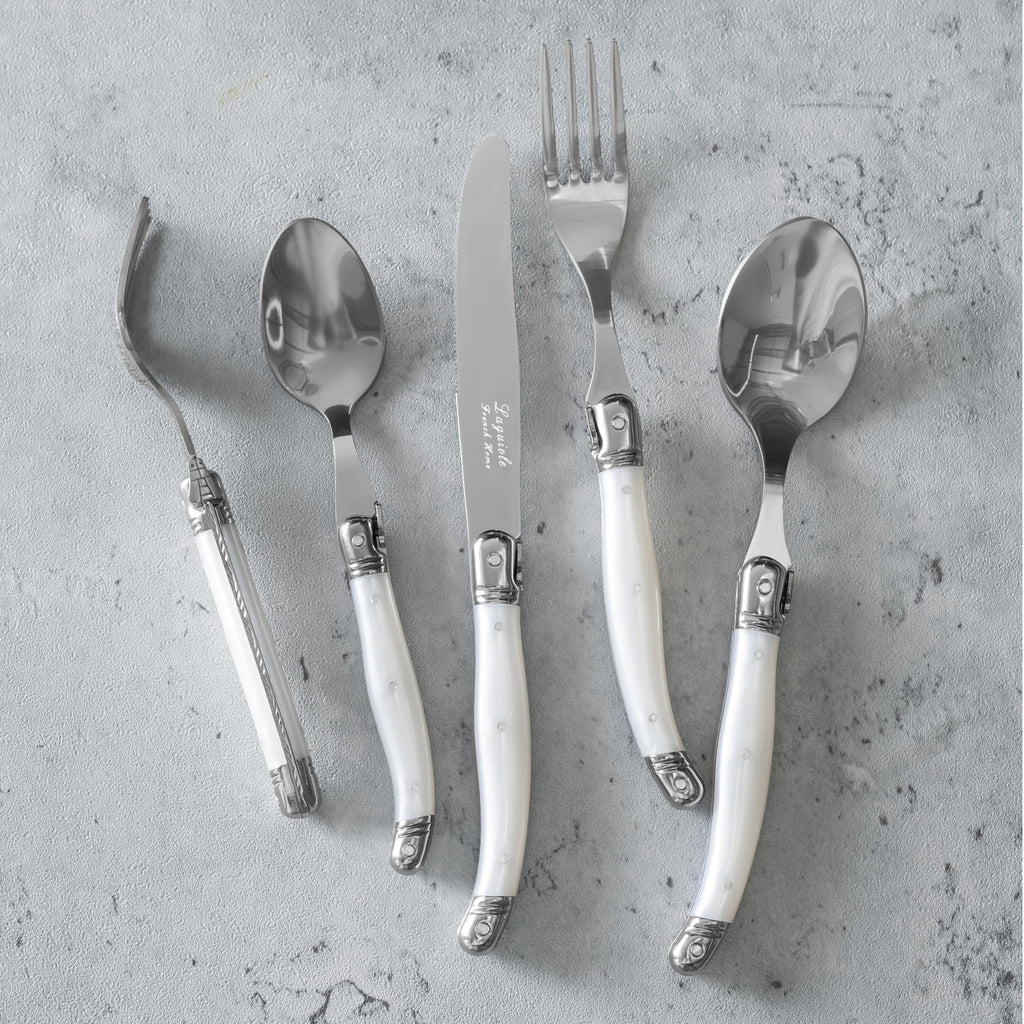 Laguiole Connoisseur 20-Piece Pearl White Flatware Set