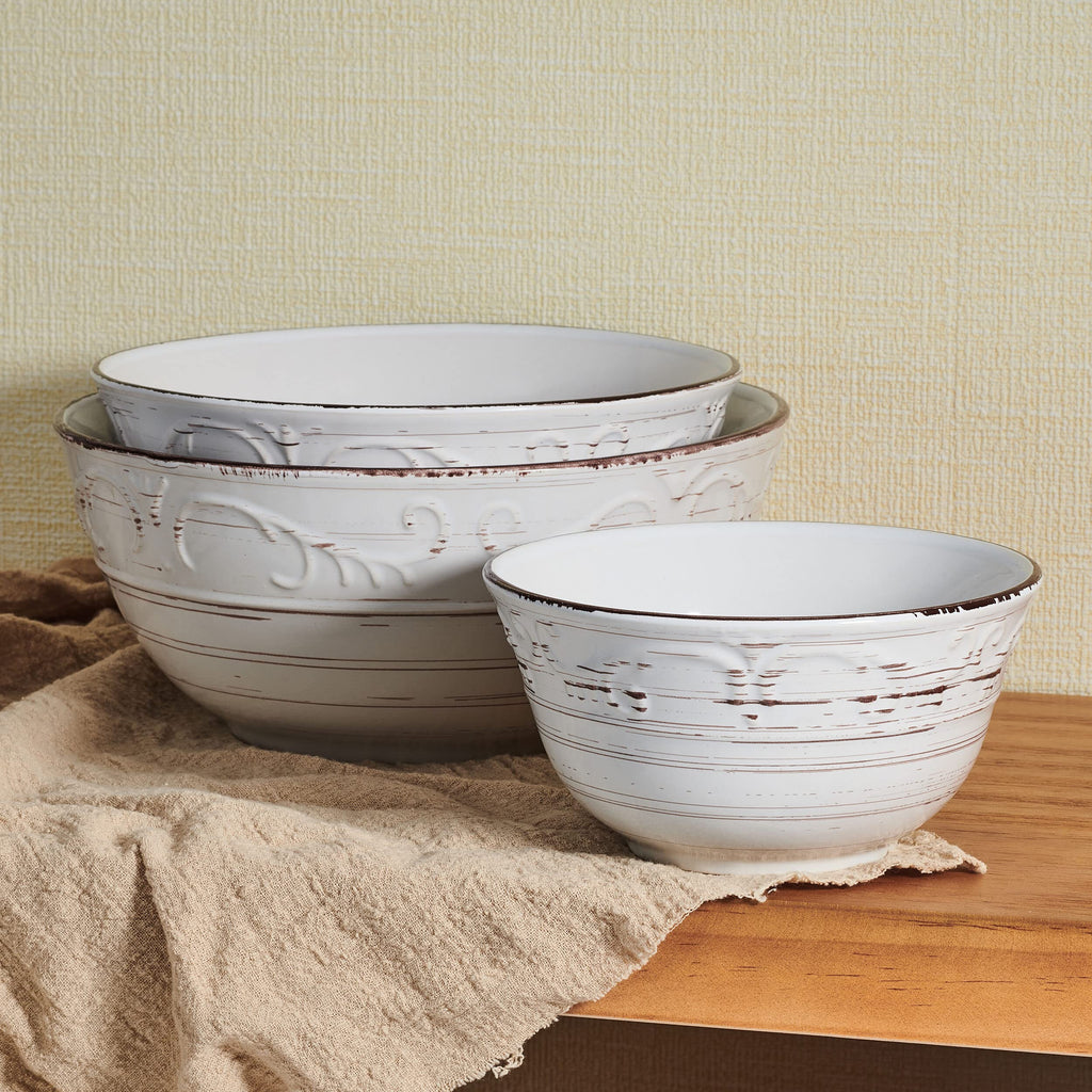 Trellis Serving Bowls, Set of 3, White