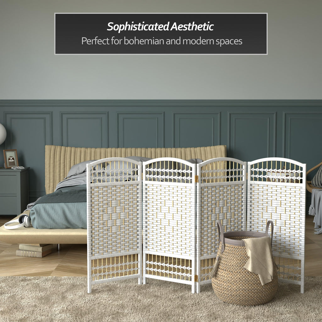 3 ft. Short Fiber Weave Folding Screen - White - 4 Panels