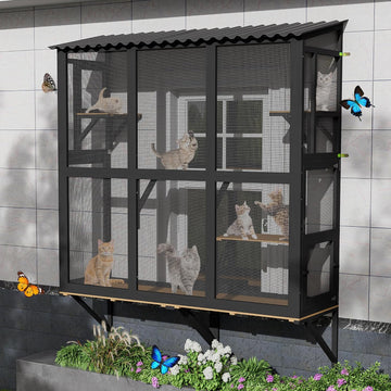 Outdoor Cat Catio with Shelf, Cat Window Perch for Large Indoor Cats