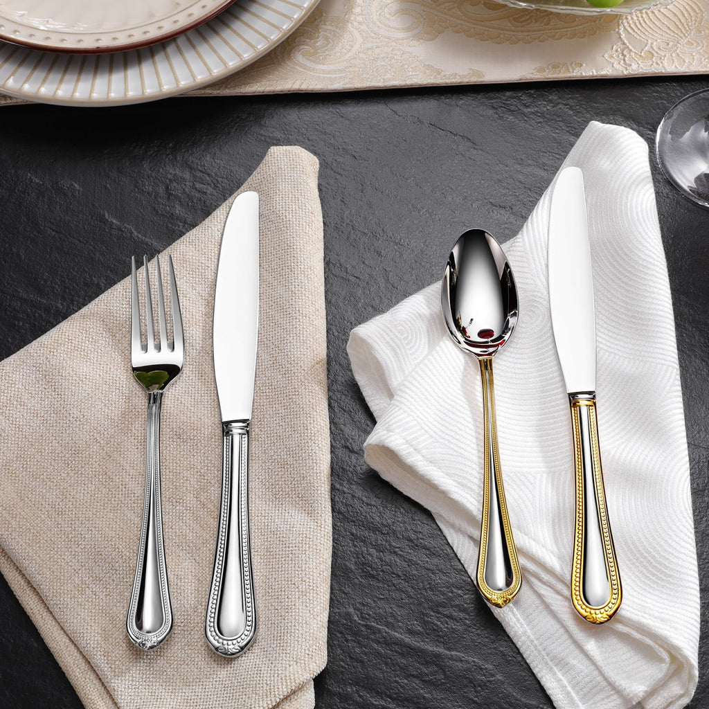 Premium Pearl Edge 20/45/65-Piece Silverware Set (20, Gold Accent)
