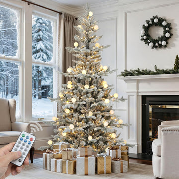 Prelit Flocked Christmas Tree with Remote & Removable Bulbs