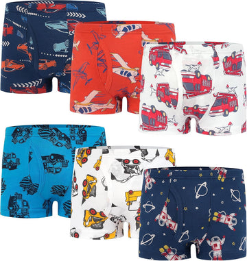 Boys 100% Cotton Boxer Briefs, 6 Pack Toddlers Kids Underwear