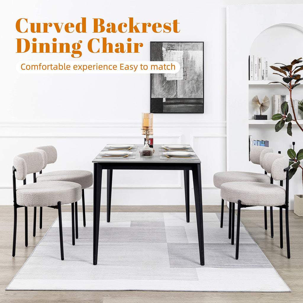 Boucle Set of 2, Upholstered Dining Room Chairs Grey
