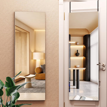 Door Mirror Full Length, 47"x 15.8" Full Body Over The Door Hanging Wall Mounted Mirror, Cloakroom, Square White