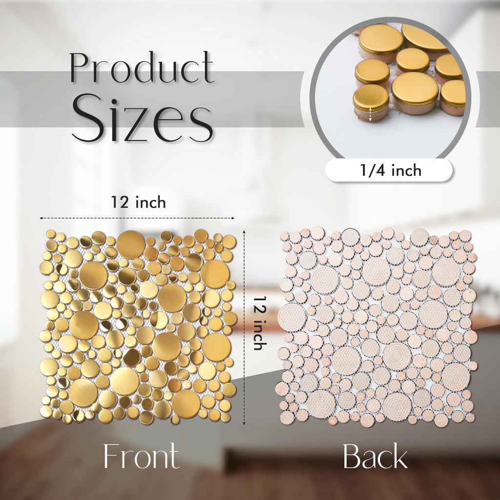 Gold Tile Backsplash Wall Penny Round Bubble Tiles Shower Floor (Box of 5 Sheets)