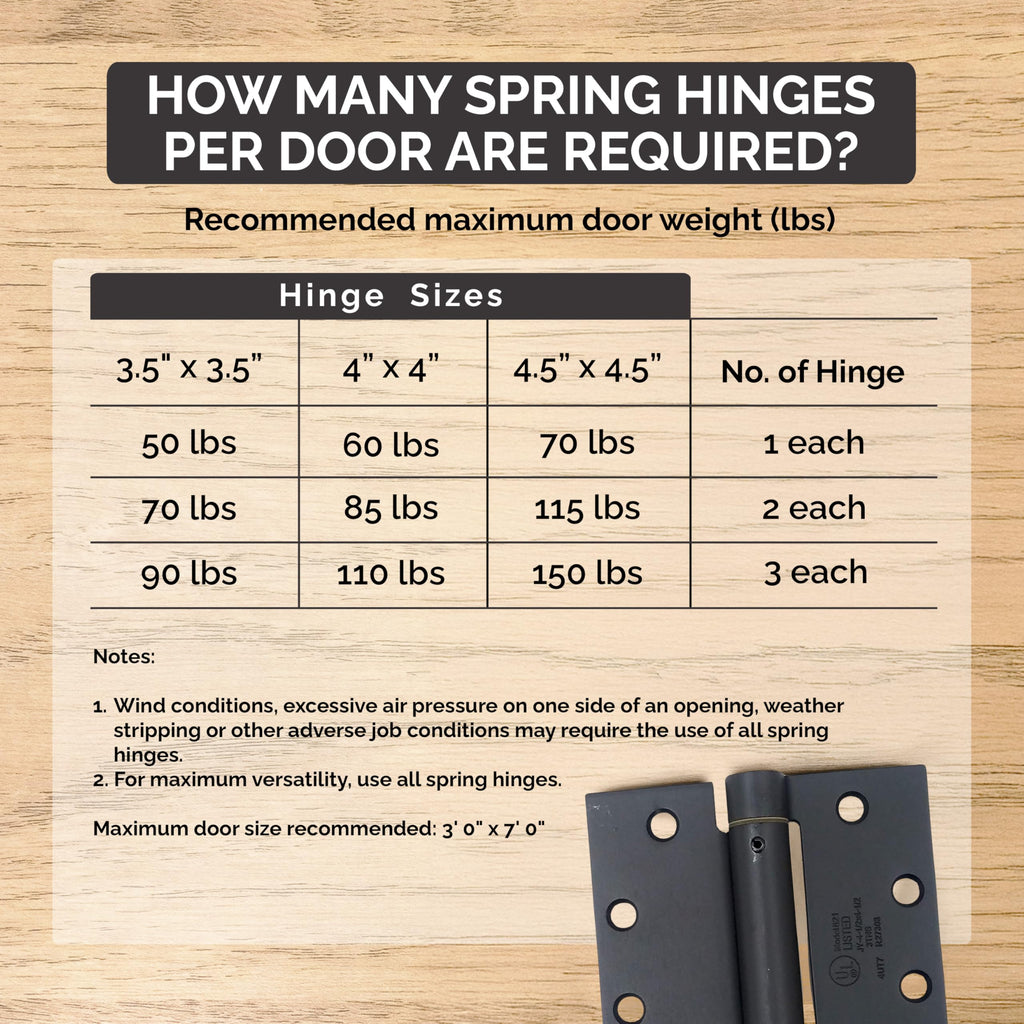 Self Closing Spring Door Hinges Bright Brass 4 Inch - 5/8 Square 2-Pack