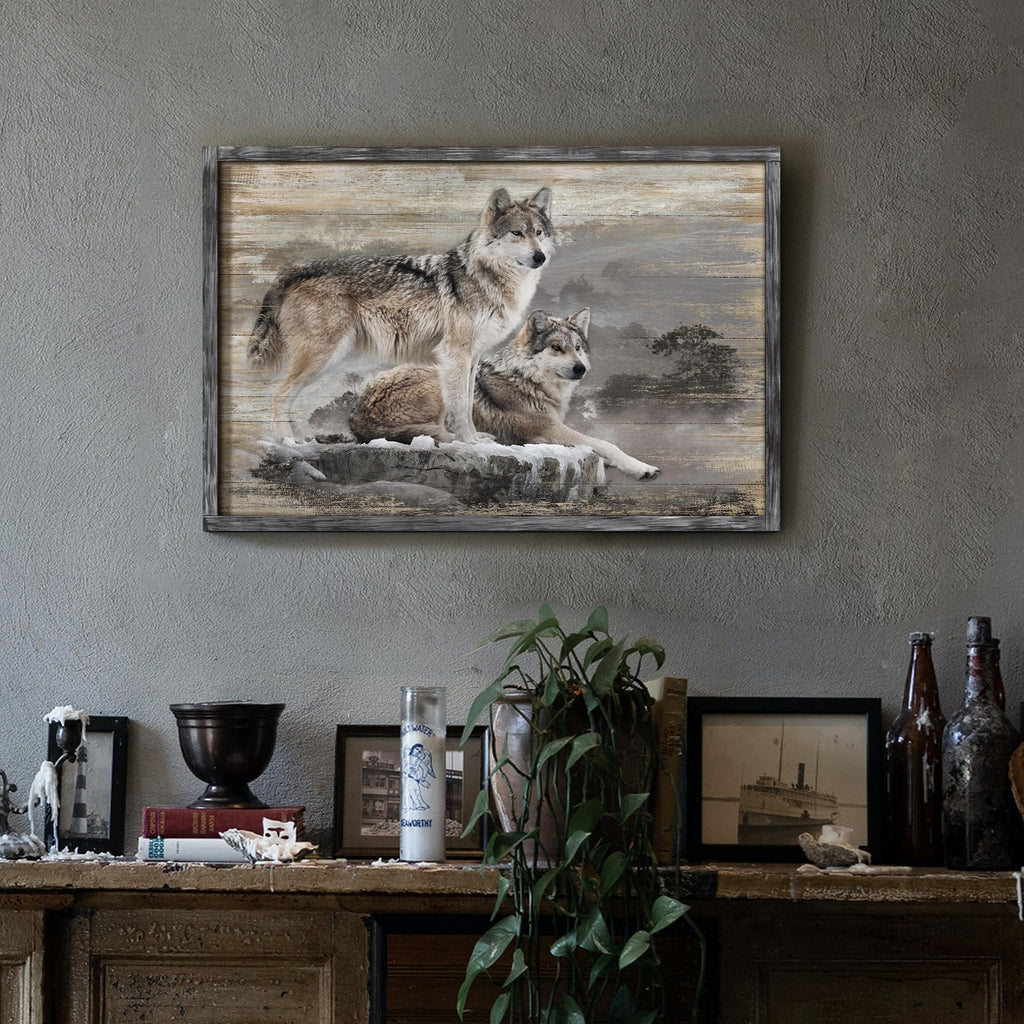 Gray Wolf Wall Art, Rustic Wildlife Picture and Lodge, 45x30