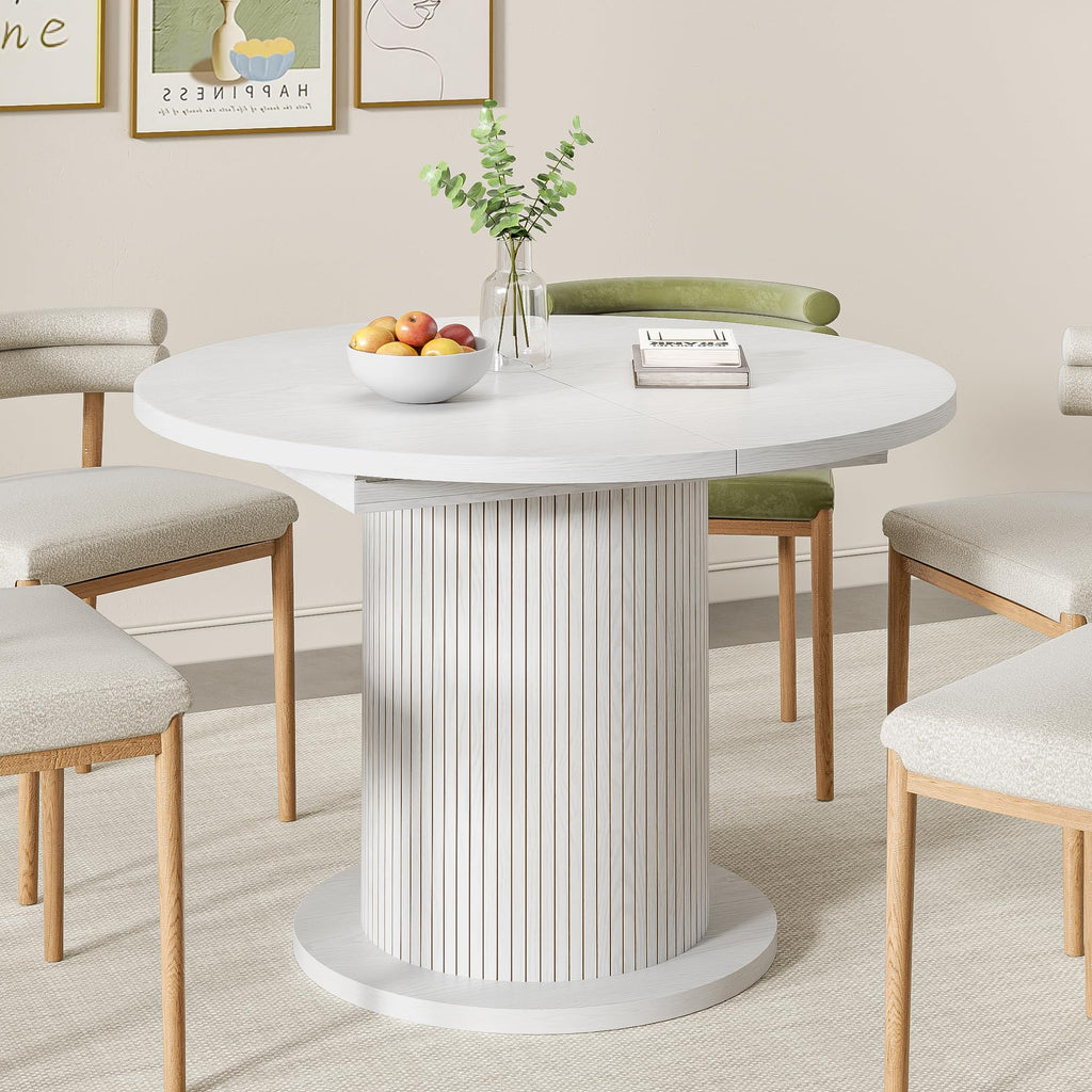 43.3 inch 59 inch Adjustable Size Round Dining Table for 4 6, Unique Design Modern Farmhouse Kitchen Table, Circle