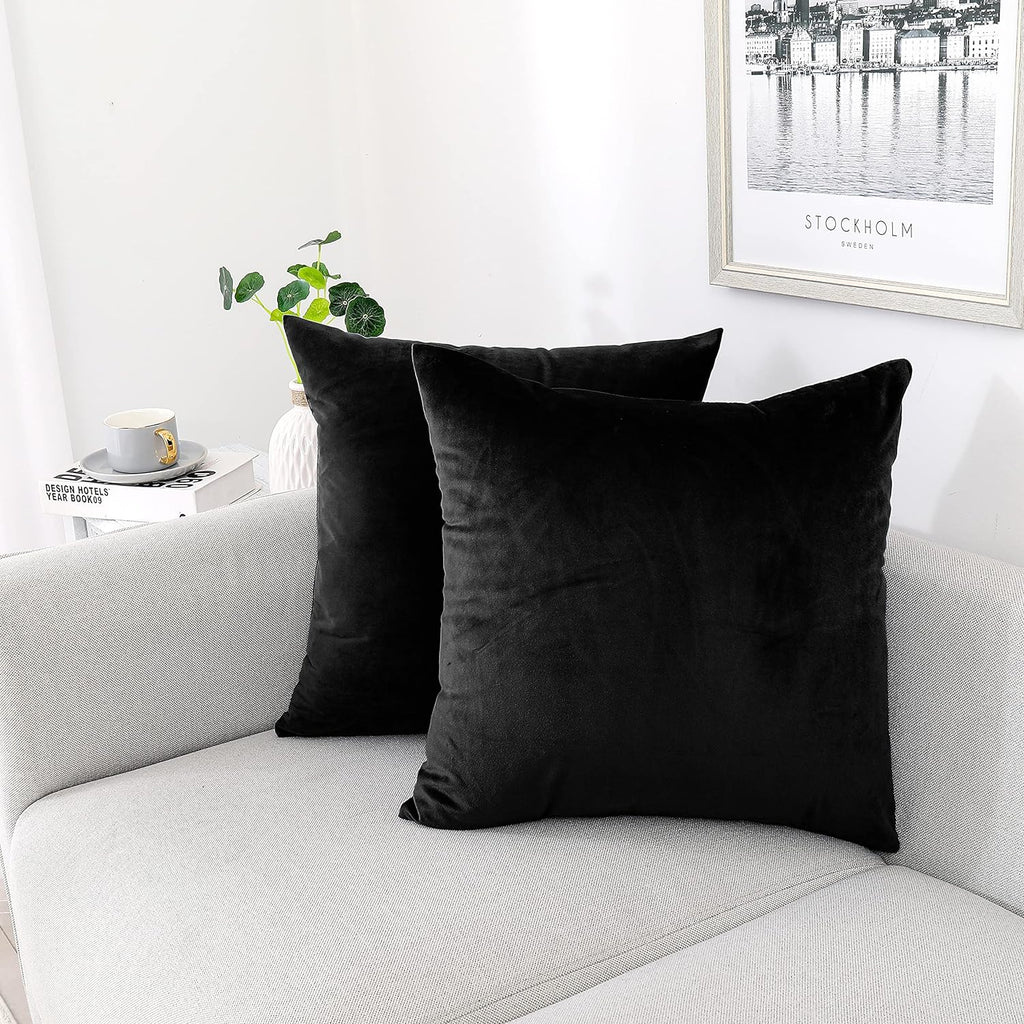 Throw Pillow Covers 18x18 Inch, Pack of 2 - Black Velvet Decorative Cases