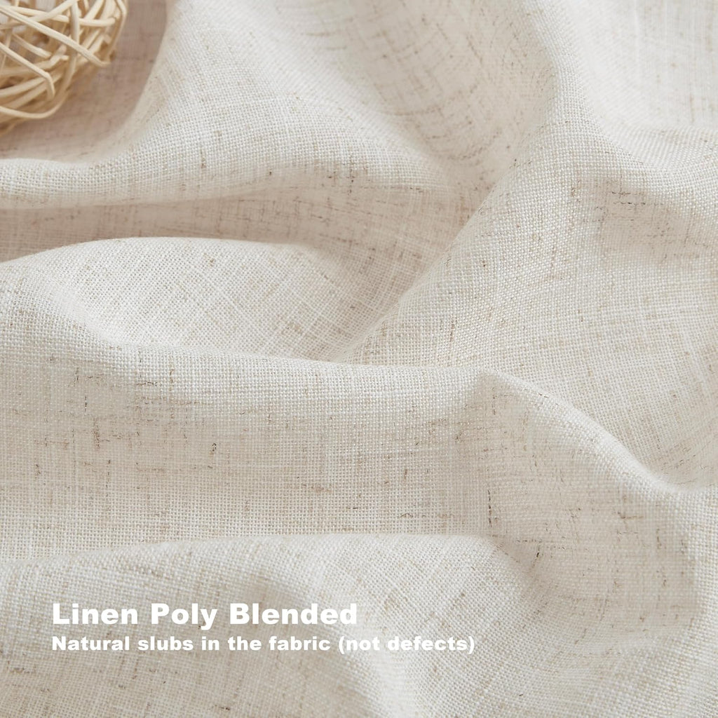Natural Pinch Pleated Light Filtering Curtains with Microfiber Liner 90 inch Linen Blended Textured Privacy Drapes