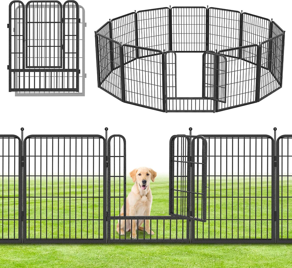 Decorative No Dig Fence Panels Metal Garden Fence with Gate, 28ft(L) x 32in(H) Garden Fencing for Dogs Rabbits