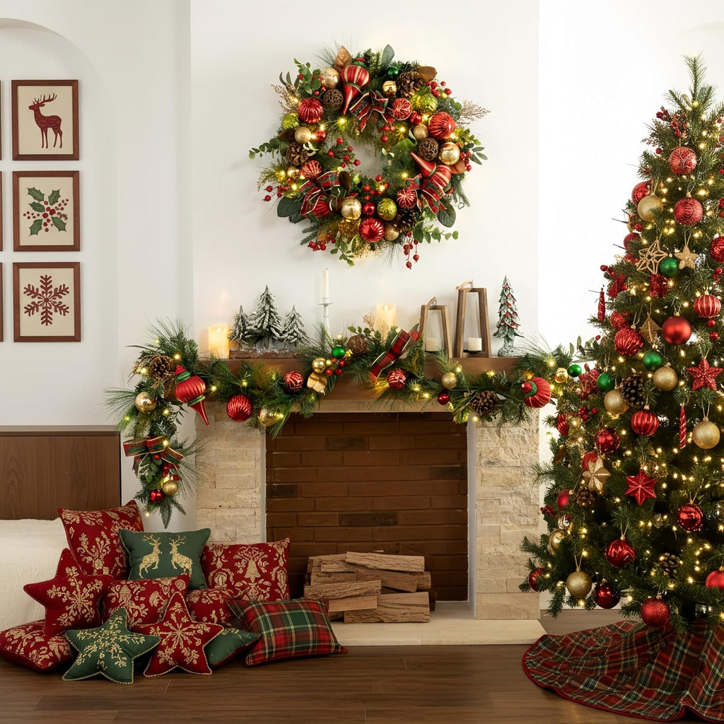 30" Pre-Lit Christmas Wreath for Front Door with Lights