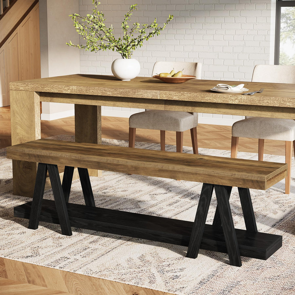 59.06-Inch Entryway Bench with Shoe Storage, Narrow Long 2-Tier End of Bed Bench with Open Shelves, Rustic Brown &