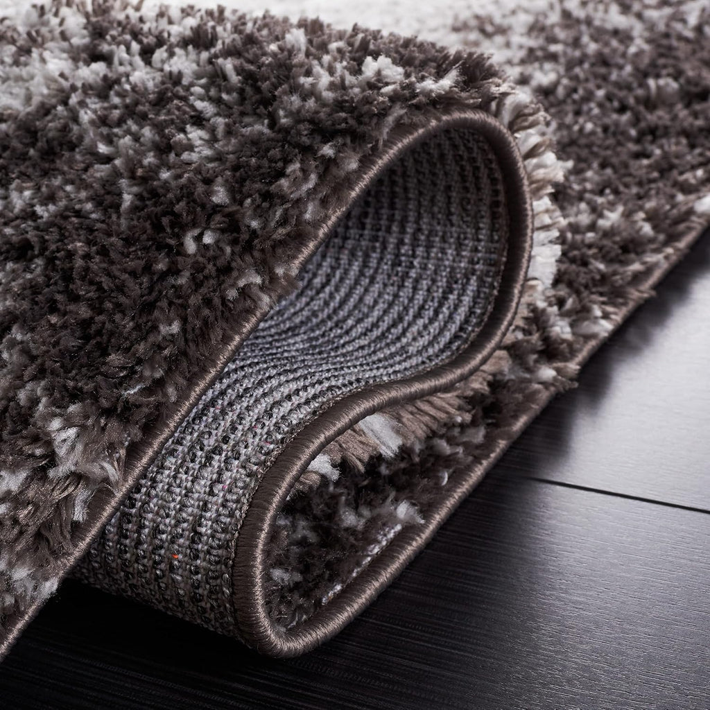Berber Shag Collection Area Rug - 7' Square, Dark Grey & Grey, Modern Border Design, Non-Shedding & Easy Care