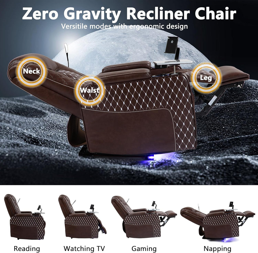 Power Zero Gravity Recliner Chair for Adults Breathable Leather Electric Recliners Adjustable Home Theater Seating