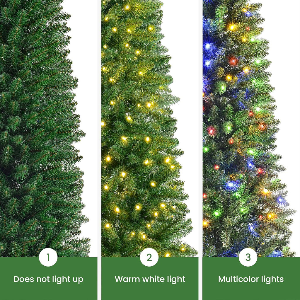 Prelit Pencil Hinged Christmas Tree with Multi-Color Lights