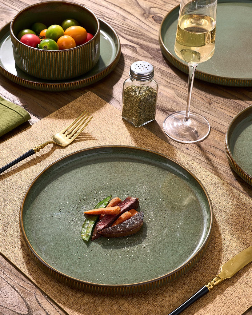 Dinnerware Set for 4, Reactive Glaze Plates and Bowls Sets