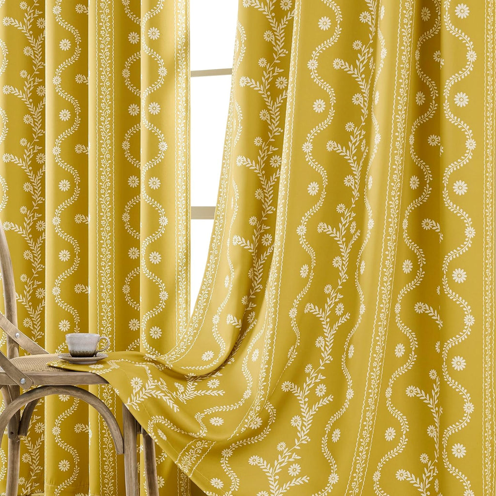 Yellow Curtains 96 Inch Length Blackout Curtain Grommet Luxury Whimsical Floral Patterned Waverly Mid Century