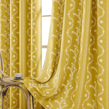 Yellow Curtains 96 Inch Length Blackout Curtain Grommet Luxury Whimsical Floral Patterned Waverly Mid Century