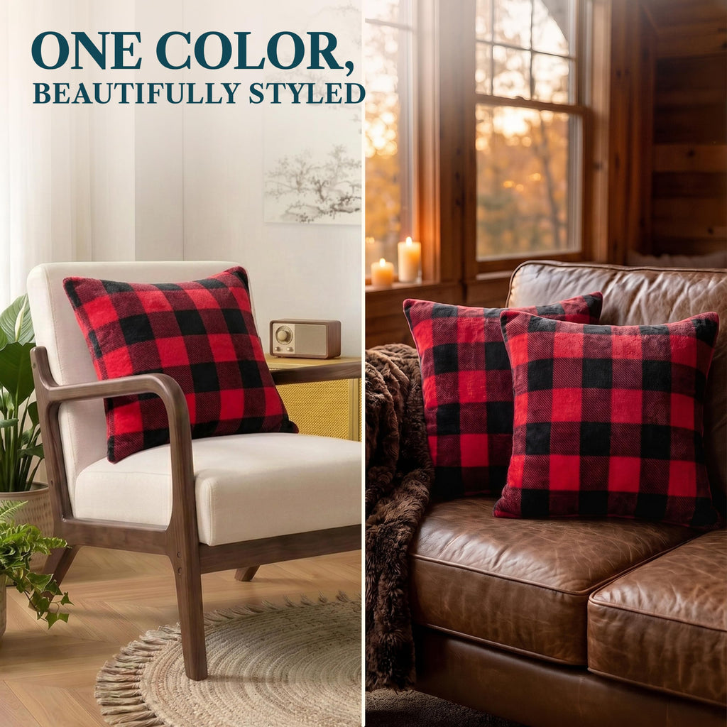 Buffalo Plaid Red Decorative Throw Pillow Covers 20x20 Set of 2