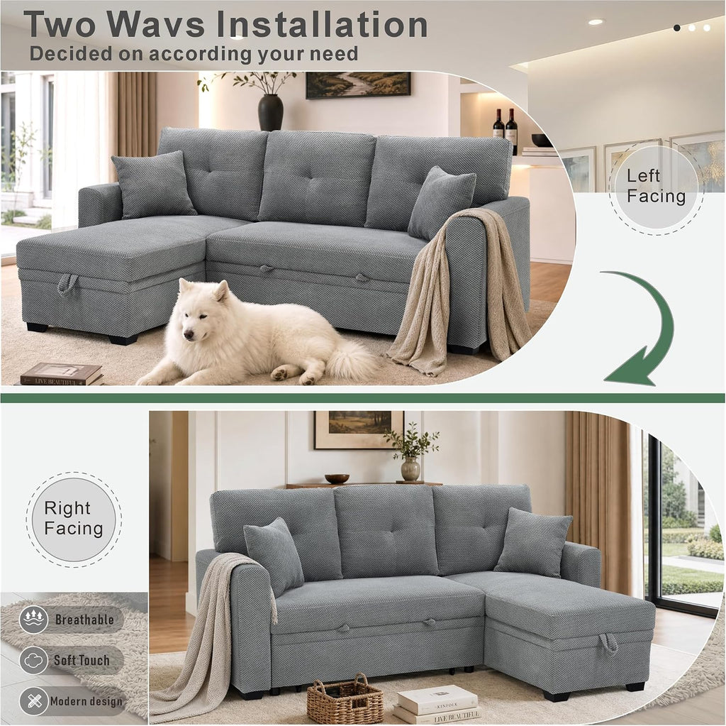71" Sectional Sleeper Sofa,L Shaped 3 Seater Sectional Couches ,Pull Out Couch Convertible Sofa Bed with Reversible