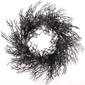 Inch Halloween Wreath Black Wreath with Spiders and Webs Door Wreath with Halloween Decorations for Halloween - Set of 498