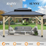 11’x13’ Outdoor Wooden Gazebo - Patio Galvanized Steel Gazebo with Double Vented Roof