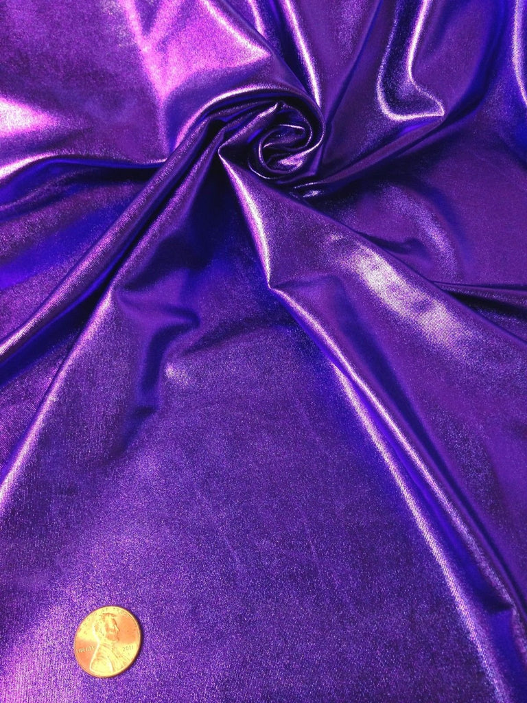 Metallic Shiny All Over Foil Stretch Polyester Spandex Fabric by The Yard (Purple)