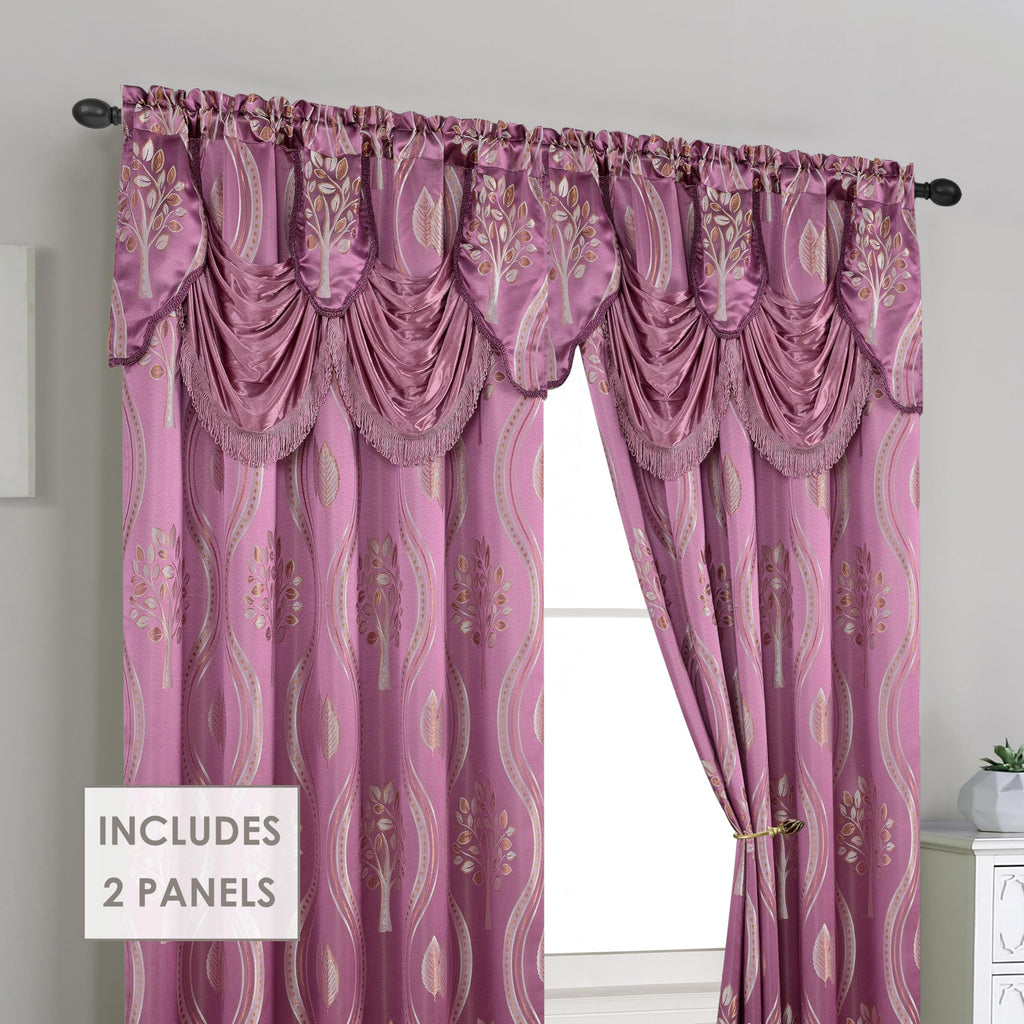 Aurora Jacquard Look Curtain Panel Set with Attached Valance 54" X 84 inch (Set of 2), Lilac