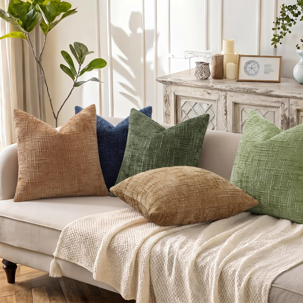 Textured Chenille Throw Pillow Covers 16x16 Set of 2 Sage Green