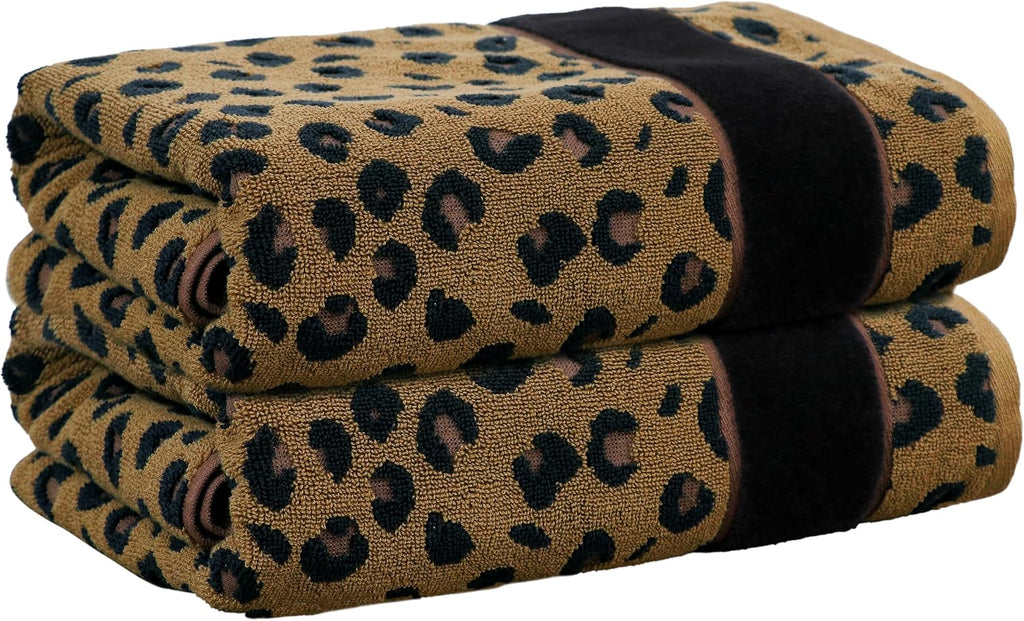 Oversized Bath Sheet - 2 Pack 100% Cotton Animal Print Towels | Extra Large 35 x 84 Leopard Cheetah Africa Safari 500