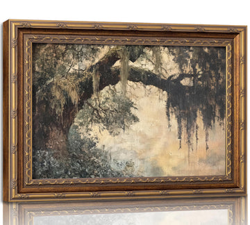 Vintage Gold Framed Vintage Oak Tree Wall Art Retro Landscape Canvas Wall Decor Oak Tree Moss Artwork Picture Retro