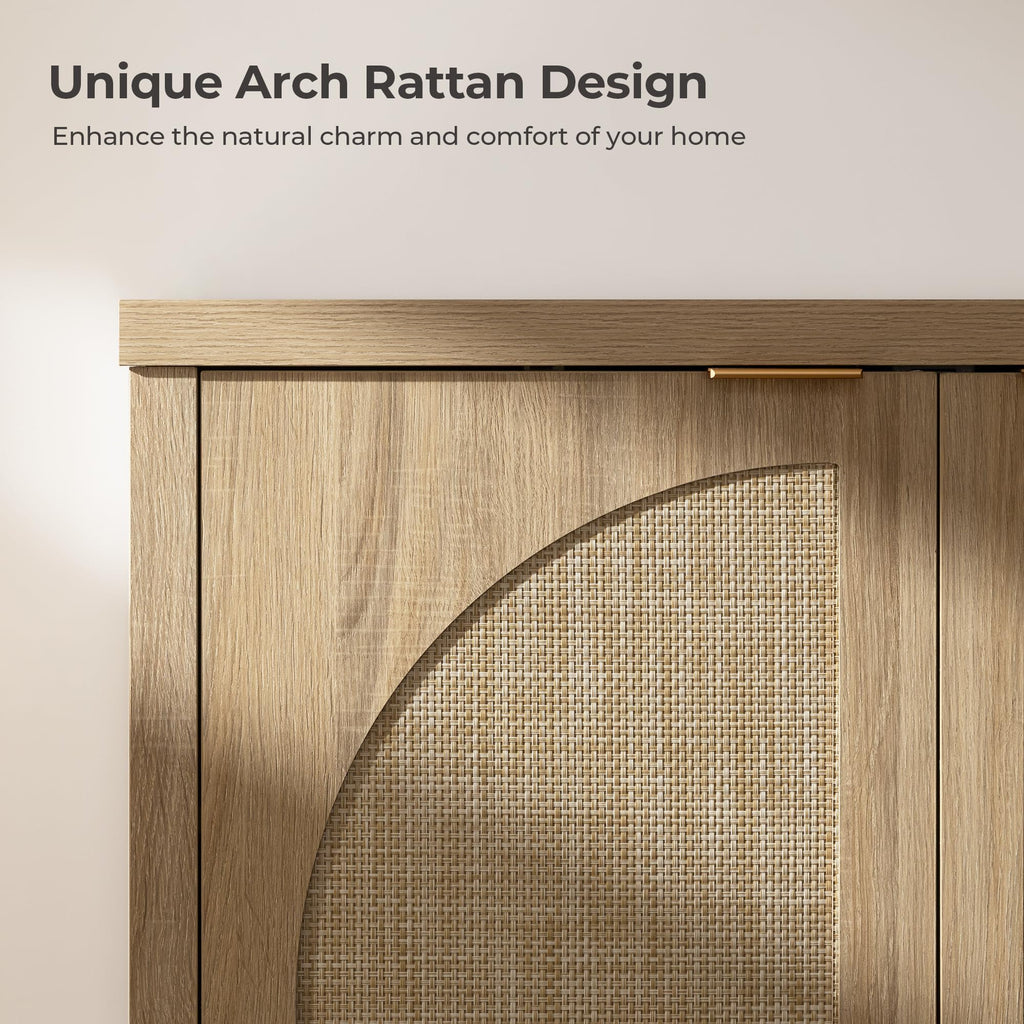 102" Rattan Sideboard Buffet Cabinet with Storage Credenza Set of 3