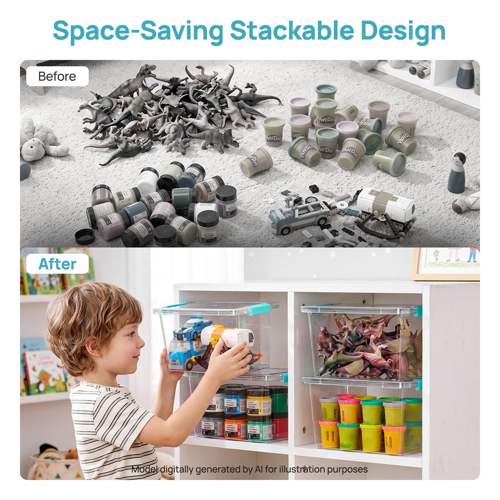 4 Pack 5 Qt Clear Storage Bins with Lids for Toy & Craft Storage