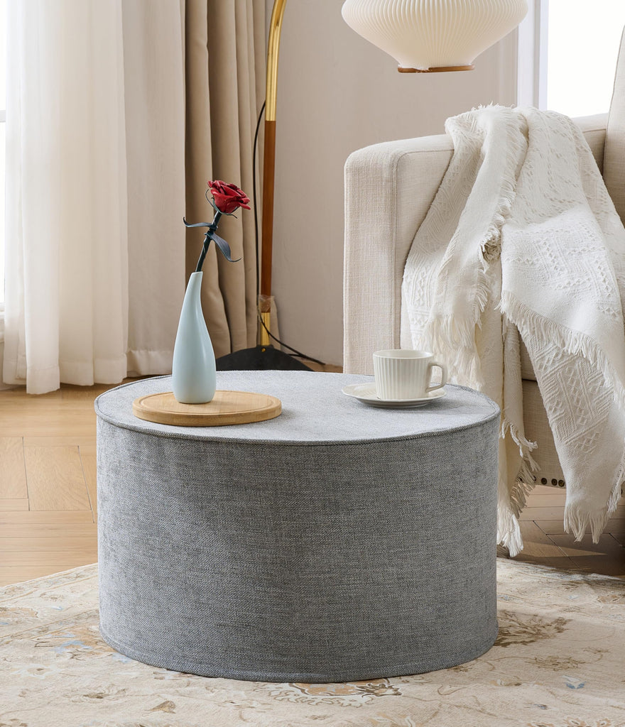 Large 22" Footrest Ottoman Sitting Pouf Extra Firm (Gray)