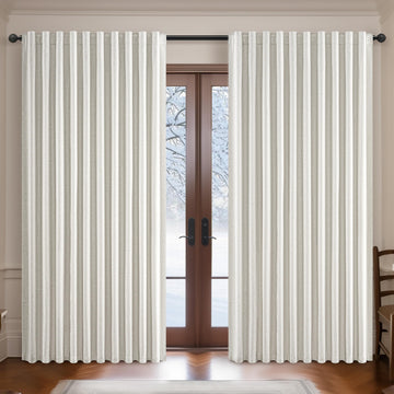 Birch Blackout Curtains 60 Inches Extra Wide Cute Linen 84 Inch Length, Boho Pleated Bedroom Cream Beige Large Window